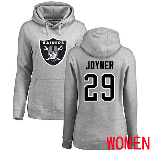 Oakland Raiders Ash Women Lamarcus Joyner Name and Number Logo NFL Football #29 Pullover Hoodie Sweatshirts->nfl t-shirts->Sports Accessory